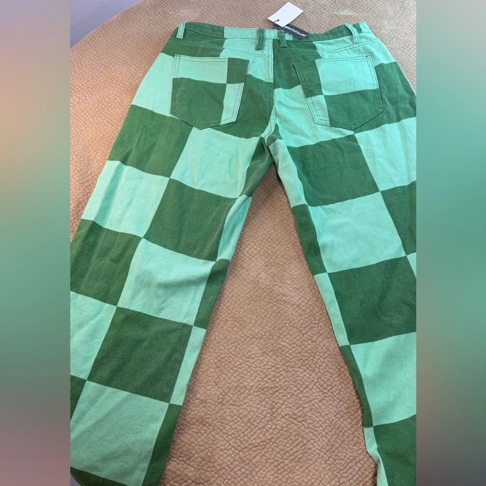 PrettyLittleThing Green and Mint Checkered Baggy boyfriend Pants new with tag - Picture 7 of 9